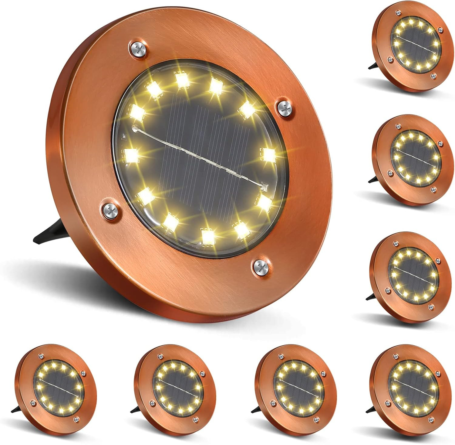 HOFLYW Outdoor In-Ground Lights Solar Disc Lights Outdoor Solar Garden Lights In Ground Solar Landscape Light 8 Pack 12 led for Pathway Yard Patio Walkway(Bronze, 8 Pack) | Amazon (US)