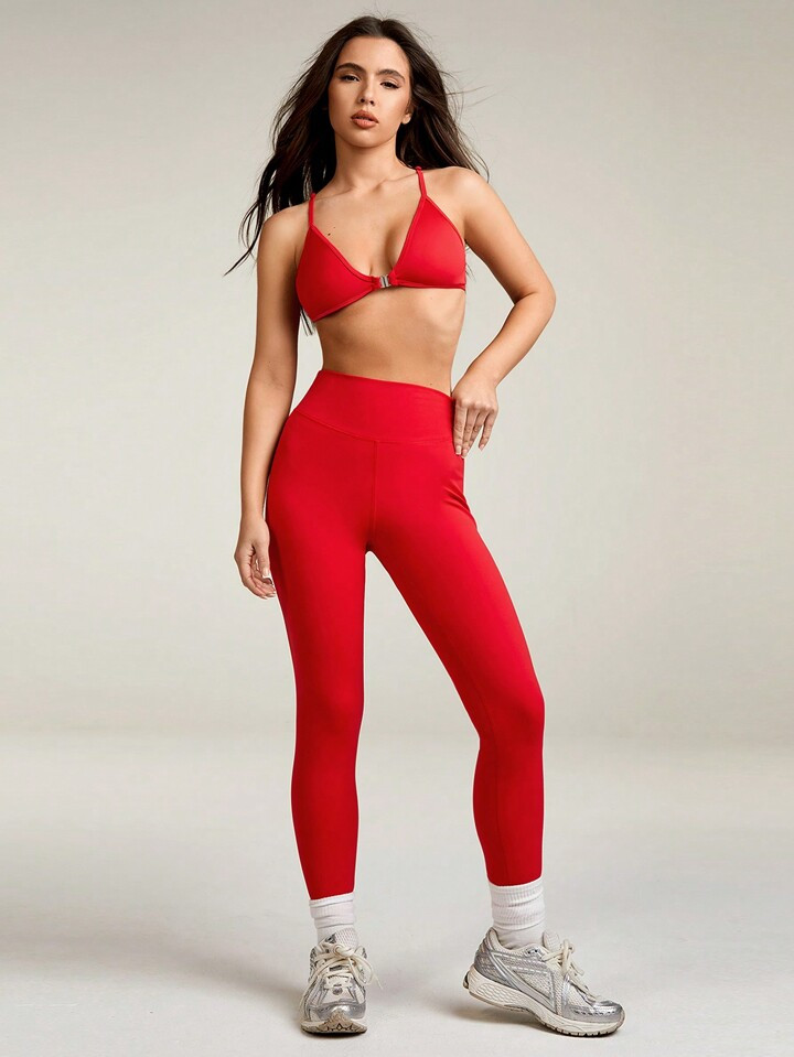 Athîral Women Solid Color Cropped Camisole & Leggings Sports Set | SHEIN