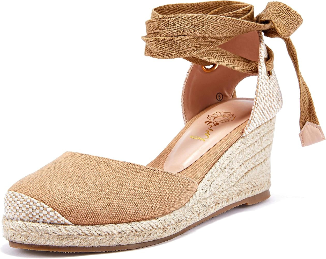 Ruanyu Womens Platform Espadrille Sandals Lace Up Closed Toe Summer Wedge Sandals | Amazon (US)