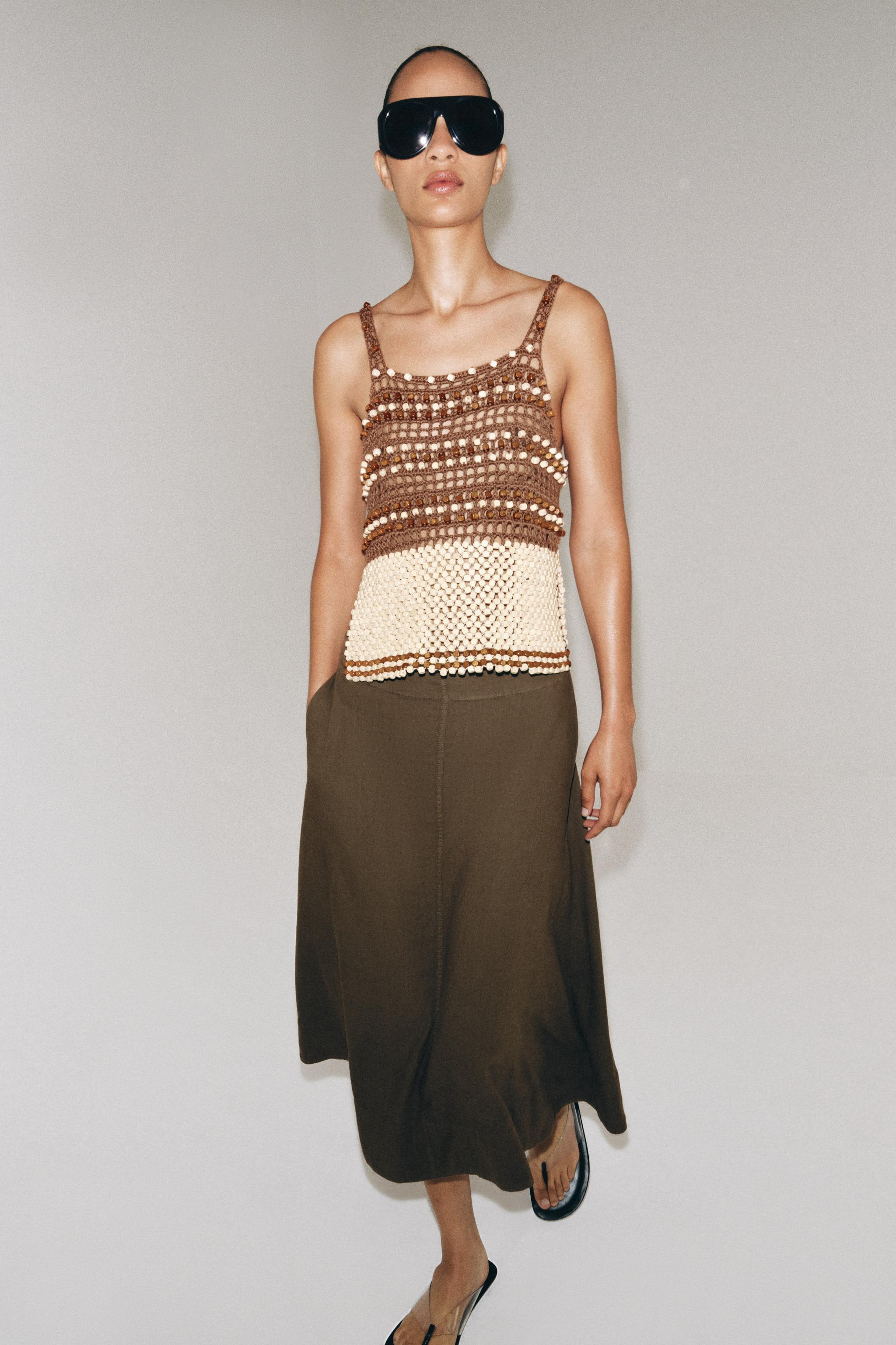 BEADED CROCHET KNIT TOP | Zara US
