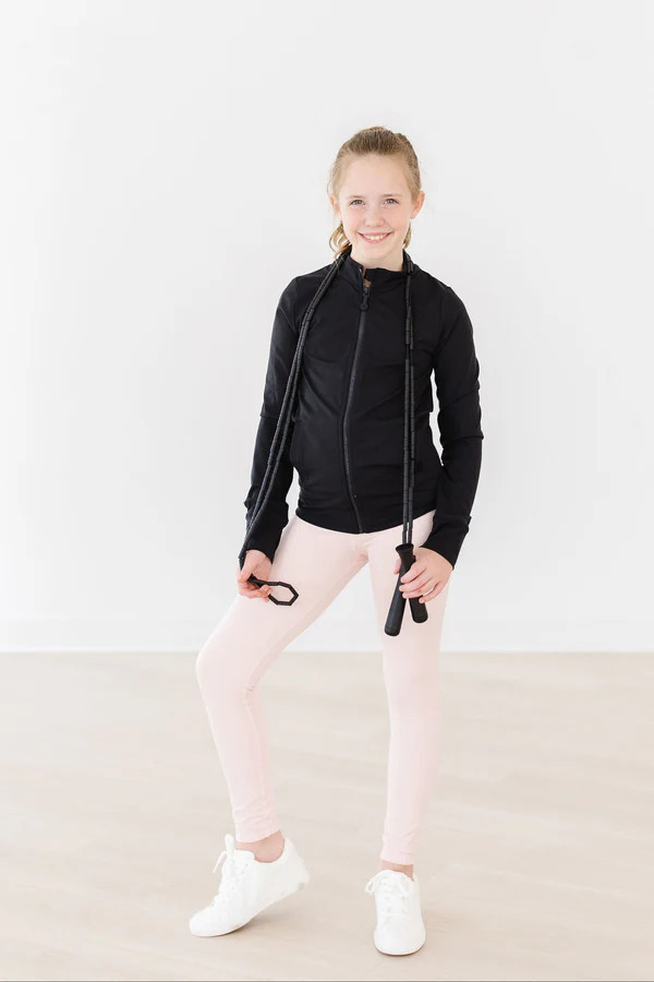 Balanced Black Full-Zip Ruffle Active Jacket | Mila & Rose