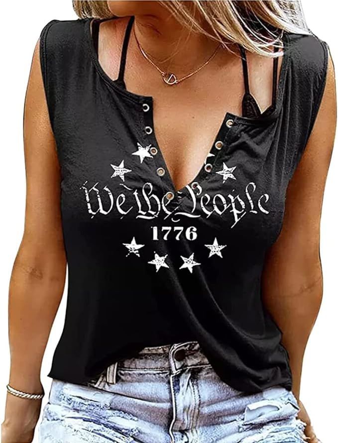 We The People American Flag Tank Tops Women 4th of July V Neck Sleeveless USA Graphic Patriotic S... | Amazon (US)