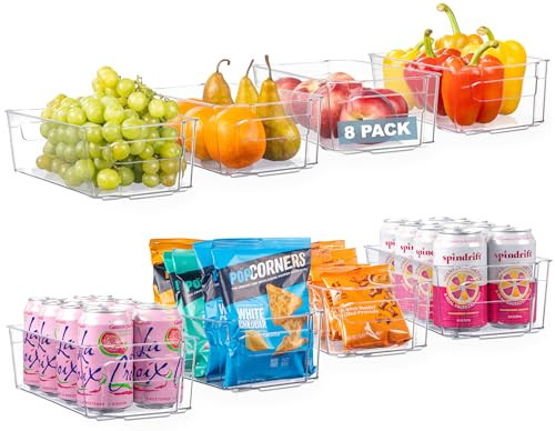 Oizeir 8 Pack Clear Plastic Fridge Organizer Bins - Stackable Refrigerator & Pantry Storage Bins with Handles for Snacks, Freezer, Kitchen Cupboard, and Cabinet Organization | Amazon (US)