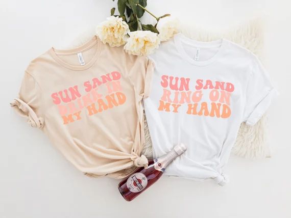 Wavy Sun Sand Drink In My Hand, Ring On My Hand, Retro Batch Shirts, Bachelorette Party Shirts, B... | Etsy (US)