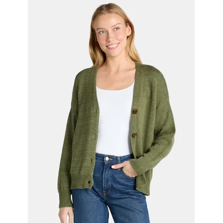 Time and Tru Women’s Cotton Boyfriend Cardigan Sweater Lightweight Sizes XS-XXXL | Walmart (US)