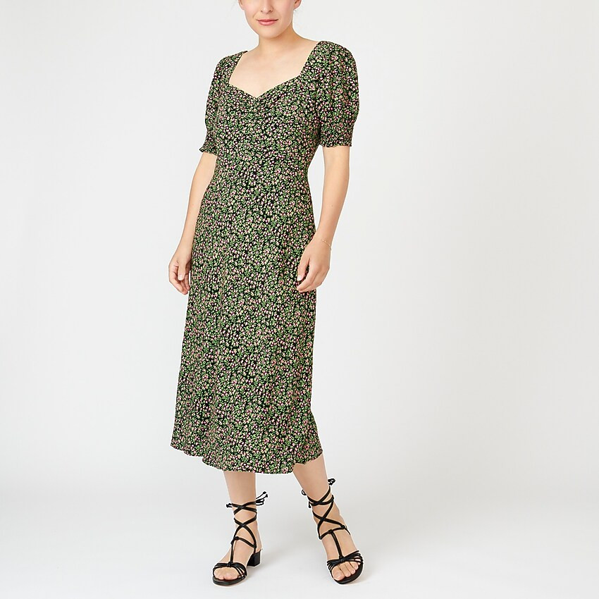 Smocked-sleeve midi dress in floral | J. Crew US