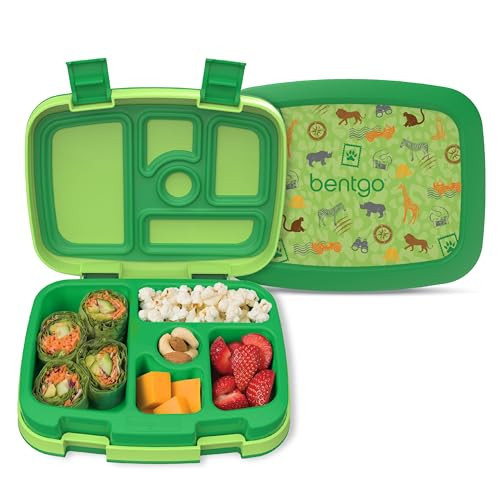 Bentgo Kids Prints Leak-Proof, 5-Compartment Bento-Style Kids Lunch Box - Ideal Portion Sizes for Ages 3-7, Durable, Drop-Proof, Dishwasher Safe, & PFAS & BPA-Free Materials (Safari) | Amazon (US)