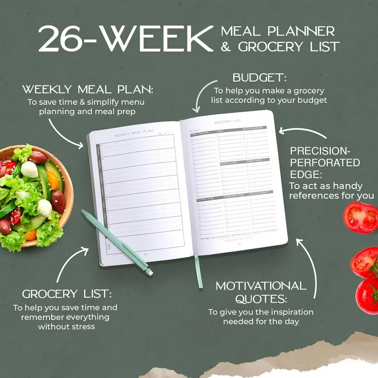 Graceful by Design Meal Planner Notebook & Workout Journal for Women, Seafoam | Walmart (US)