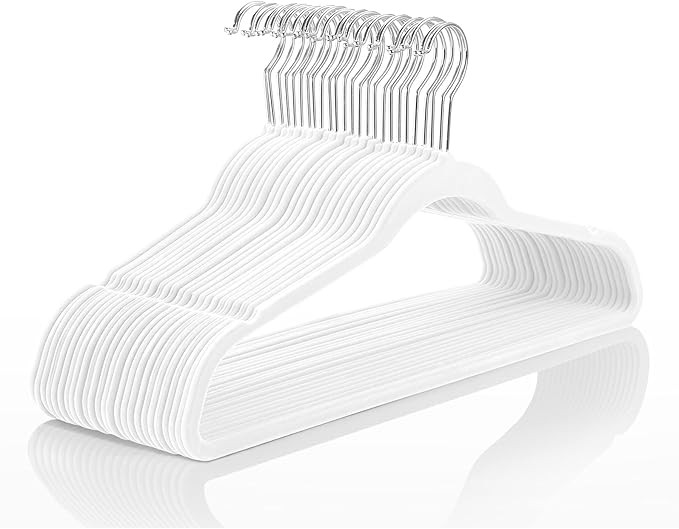 MIZGI Premium Velvet Hangers (50 Pack) - Heavyduty Non Slip Felt Suit Hangers - White Chrome Hook... | Amazon (US)