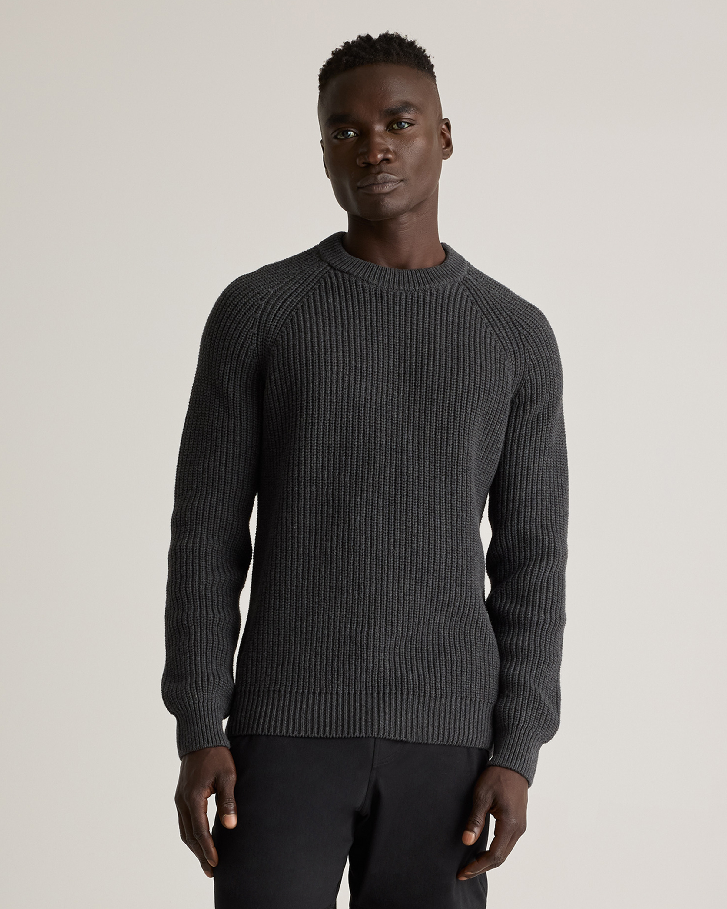 Quince | Men's Fisherman Crew Sweater in Charcoal, Size Small, Organic Cotton | Quince