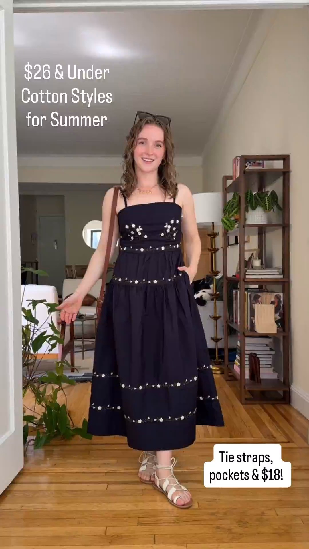 The prettiest $18 cotton dress from Walmart. Floral embroidery is beautiful! Pockets and adjustable straps. Wearing xs. Size down if between.