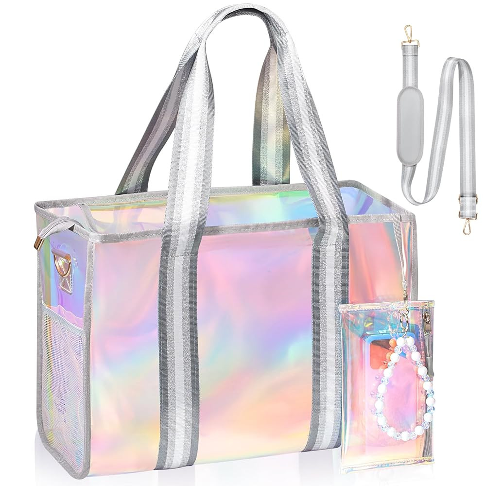 Beach Bag 26L Large Iridescent Waterproof Beach Tote Bag for Women with Zipper & Phone Pouch Sand... | Amazon (US)