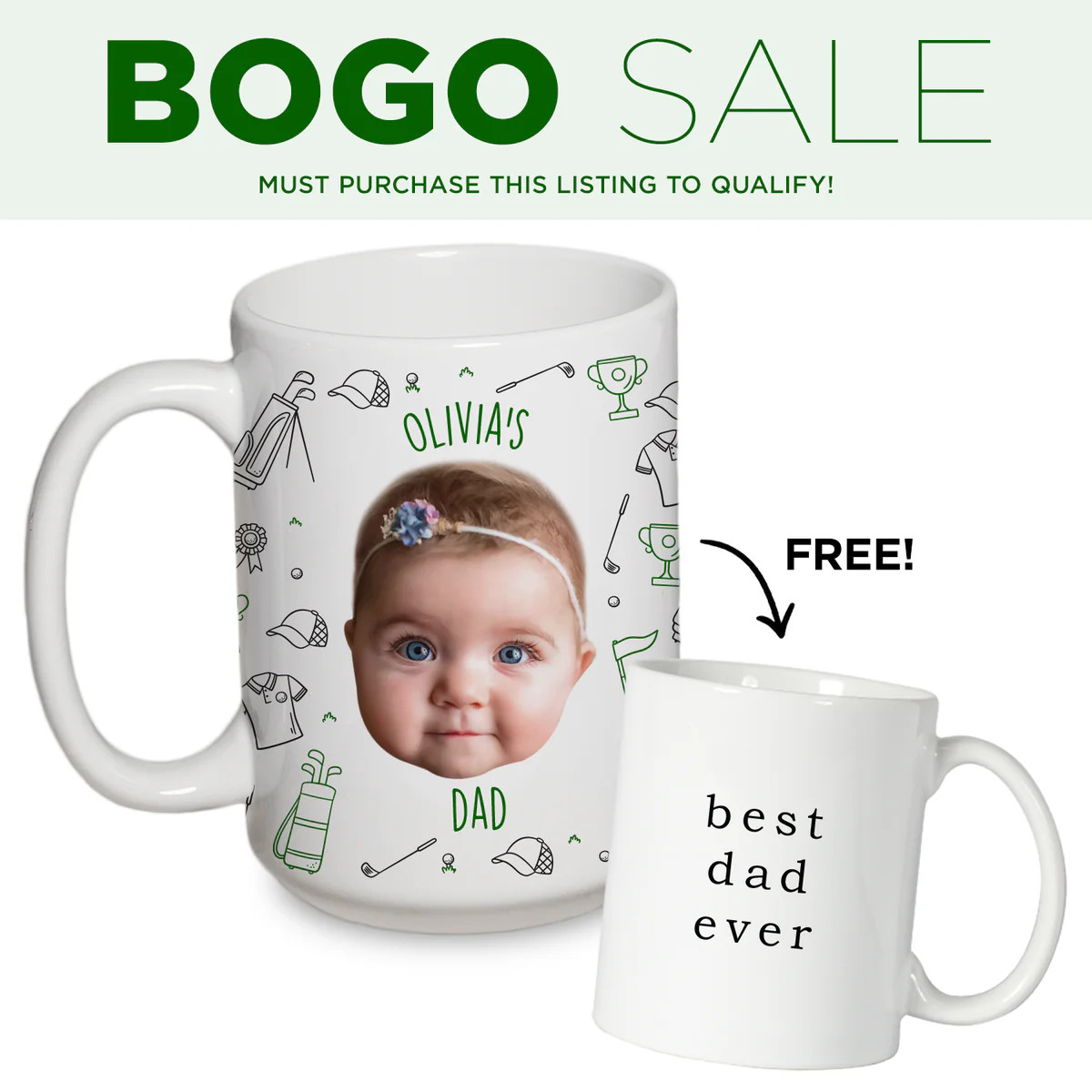 BOGO: Personalized Golf Mug + 11 oz Best Dad Ever Mug | Type League Press