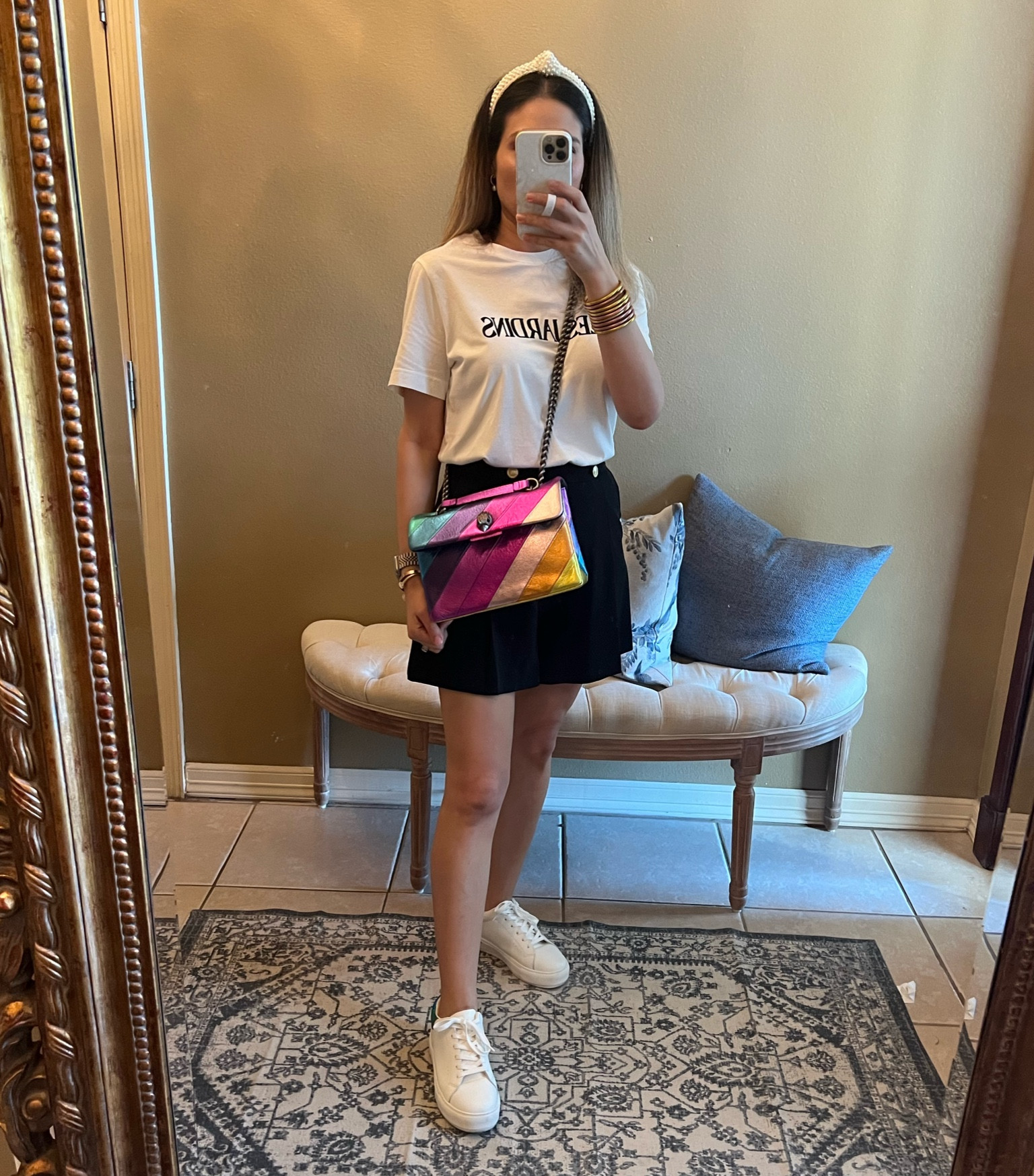 Summer outfit
Summer accessories 
Sneakers
Kurt Geiger 
Rainbow 
Handbag 
White
Les jardines t shirt
H&M
Budhagirl Bangles
Gold
Rose gold 

#LTKshoecrush #LTKSeasonal #LTKitbag