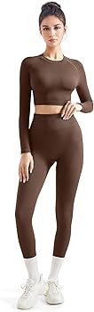SUUKSESS Women 2 Piece Workout Sets Hidden Scrunch Hip Lifting Seamless Leggings Long Sleeve Yoga... | Amazon (US)