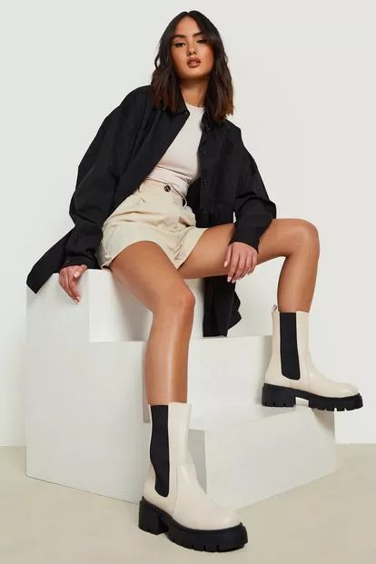 Wide Width Calf High Chunky Chelsea Boots | Boohoo.com (US & CA)