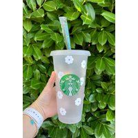 Starbucks Venti Reusable Floral Daisy Cup | Tumbler With Straw Gift For Teen Iced Coffee Cute Flower | Etsy (US)