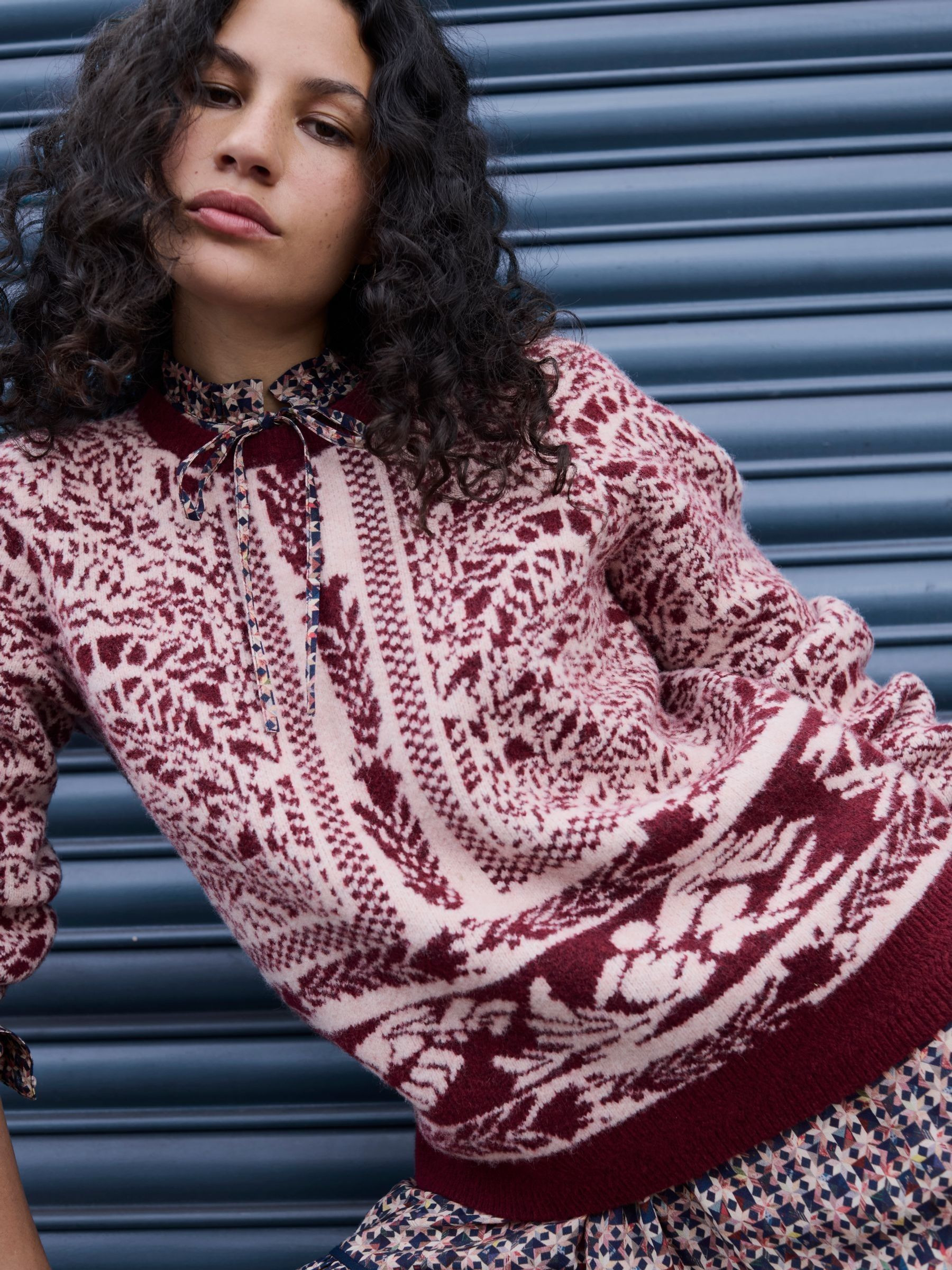 Burgundy Red Floral Bouquet Knitted Crew Neck Jumper | FatFace | Fat Face