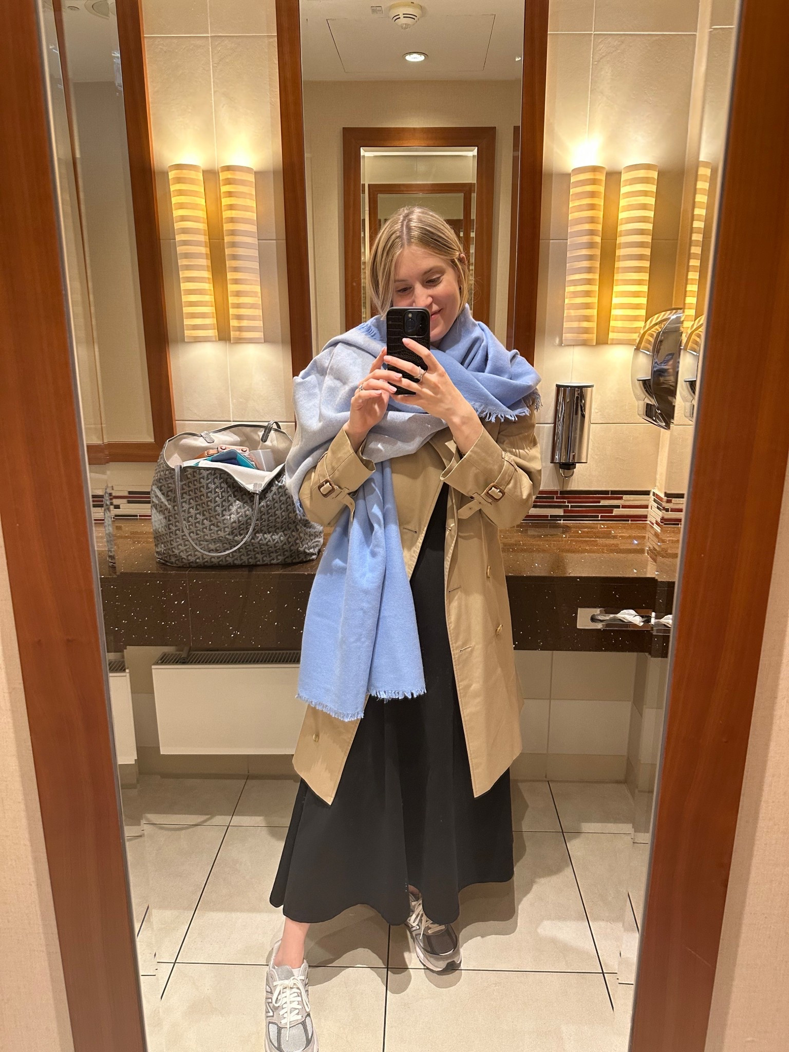 What I wore on my flight to Frankfurt! I was so comfortable in this dress and shoes and loved snuggling up in this wrap! I ended up bringing my mom’s Burberry trench coat from the 80’s lol but it comes in handy and has kept me warm so far and easy to style over all my other outfits ❤️ exact items linked except for vintage trench but found some other chic options 

#LTKTravel #LTKStyleTip