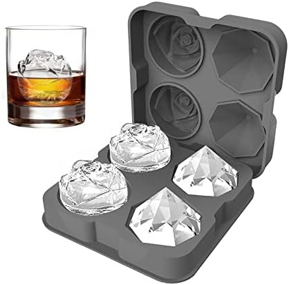 Ice Cube Tray, HANCELANT 2.5inch Ice Cube Molds, 2 Cavity Silicone Rose & 2 Diamond Ice Ball Maker,  | Amazon (US)