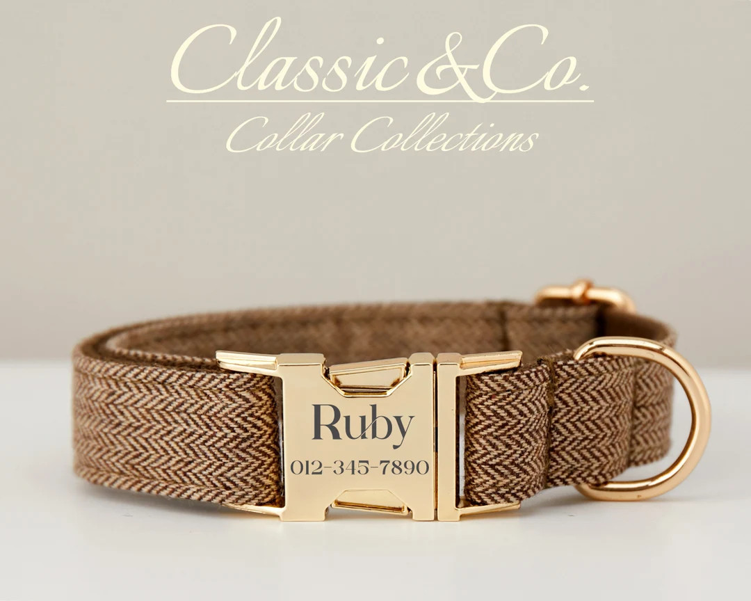 Brown Tweed Personalized Dog Collar Bow Tie Leash Setcustom - Etsy | Etsy (US)