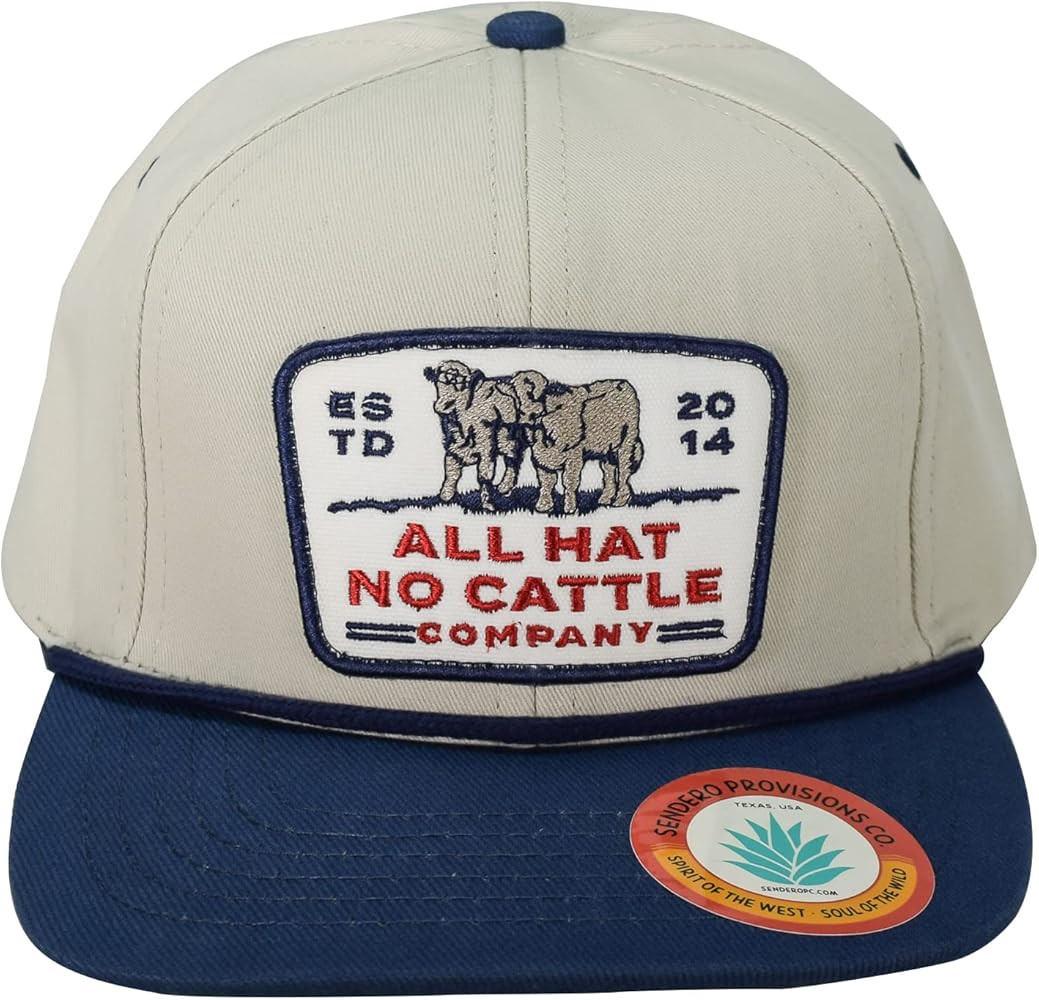 Sendero Provisions Co. Embroidered Patch All Hat No Cattle Snapback Hat Off-White, One Size | Amazon (US)
