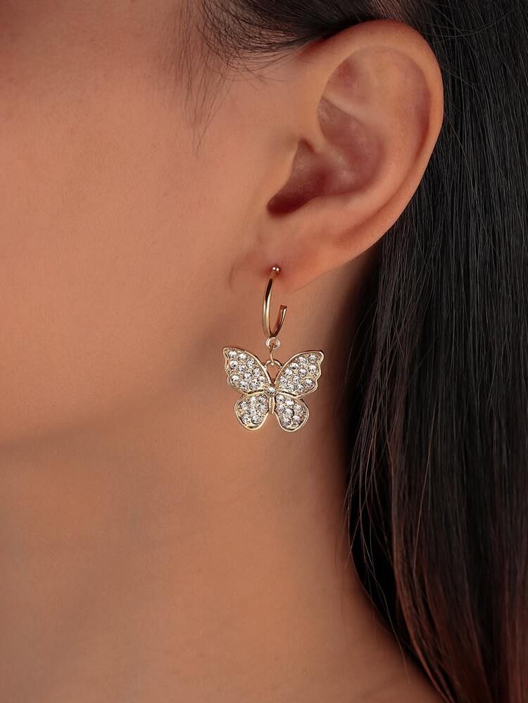 Rhinestone Decor Butterfly Charm Drop Earrings | SHEIN