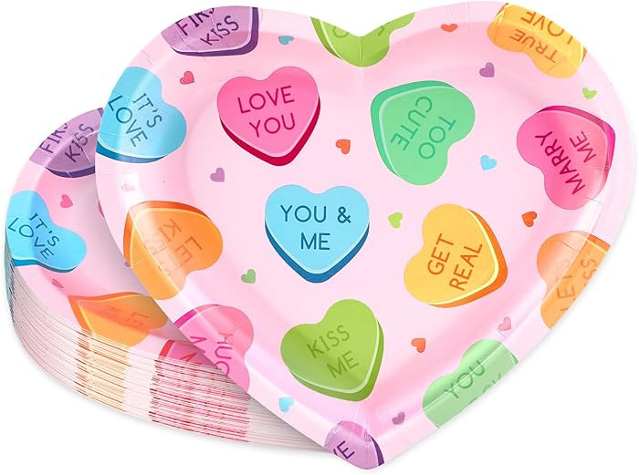Whaline 50 Pcs 8.7 Inch Valentine's Day Heart Paper Plates Disposable Plates Pastel Pink Conversa... | Amazon (US)