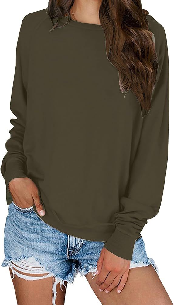 KIRUNDO 2023 Fall Women's Solid Color Sporty Sweatshirt Casual Loose Crew Neck Long Sleeve Pullov... | Amazon (US)