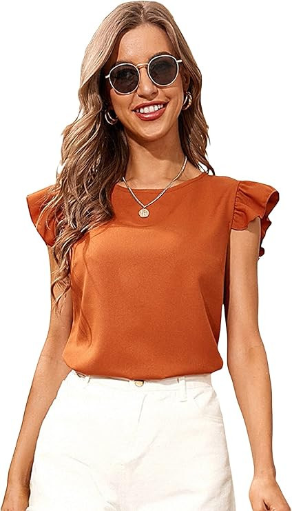 Milumia Women's Casual Ruffle Cap Sleeve Blouse Crewneck Keyhole Button Shirt Tops | Amazon (US)