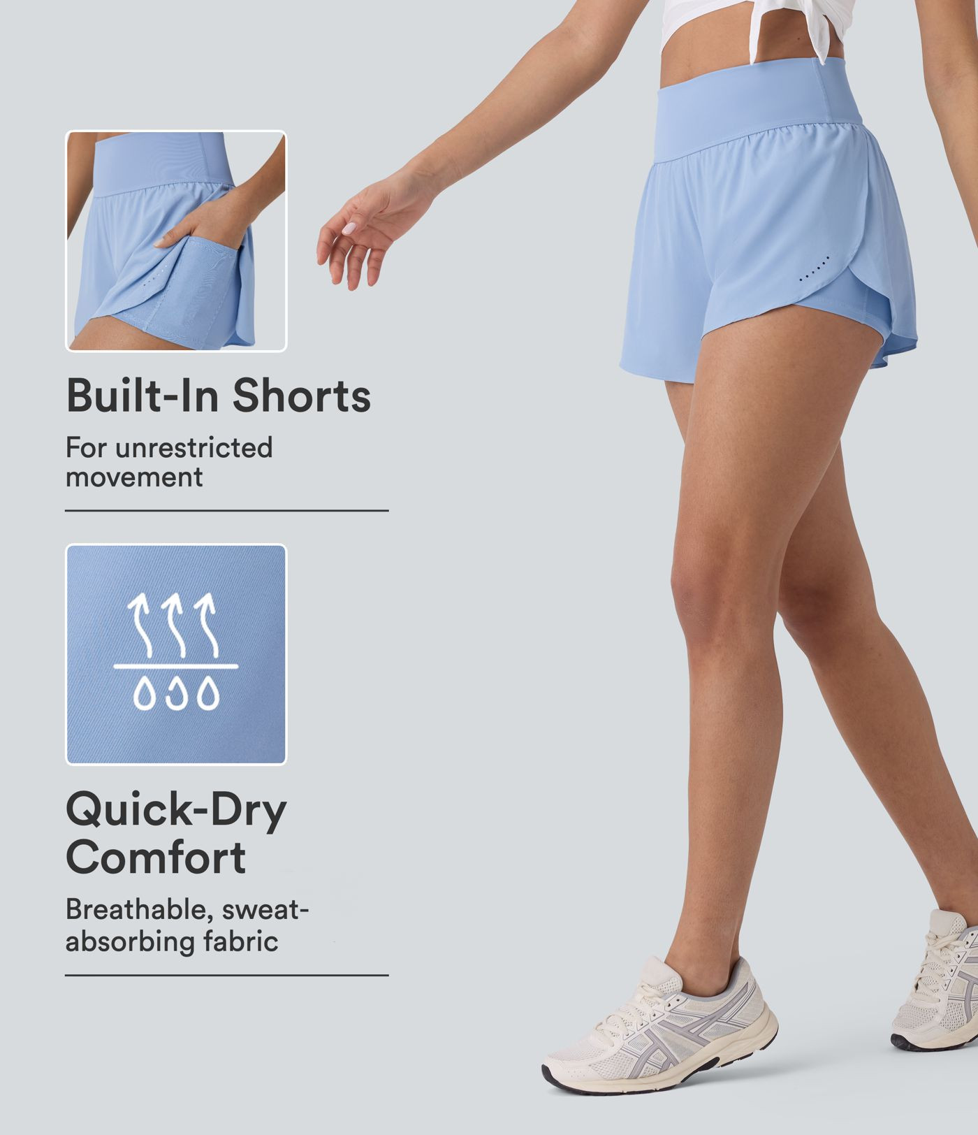 SoftlyZero\u2122 QuickDry High Waisted Tummy Control Reflective Dots Crossover Hem 2-in-1 Running... | HALARA