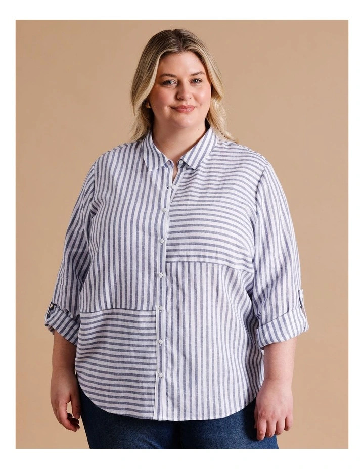 RegattaEuropean Linen Blend Spliced Long Sleeve Shirt With Rolled Sleeve And Button Tab In Bright... | Myer