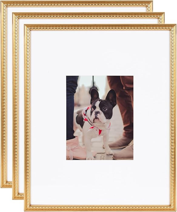 Kate and Laurel Adlynn Rectangle Beaded Picture Frame Set of 3, 16 x 20 matted to 8 x 10, Gold, V... | Amazon (US)