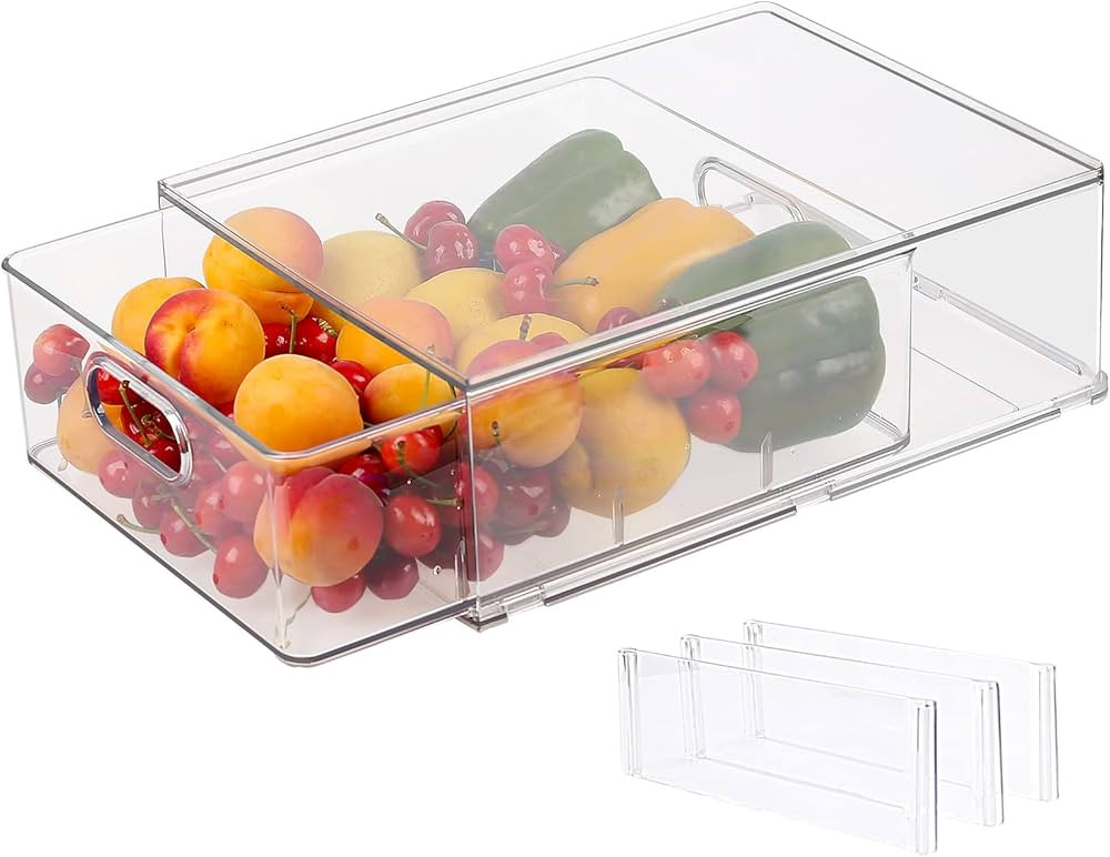 Abiudeng Stackable Refrigerator Organizer Bins with Pull-out Drawer,Clear Fridge Drawer Organizer... | Amazon (US)
