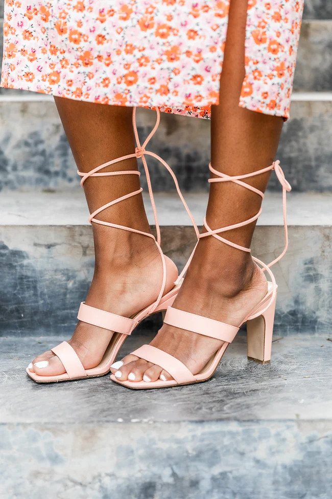 Allie Pink Lace Up Double Strap Heels FINAL SALE | The Pink Lily Boutique