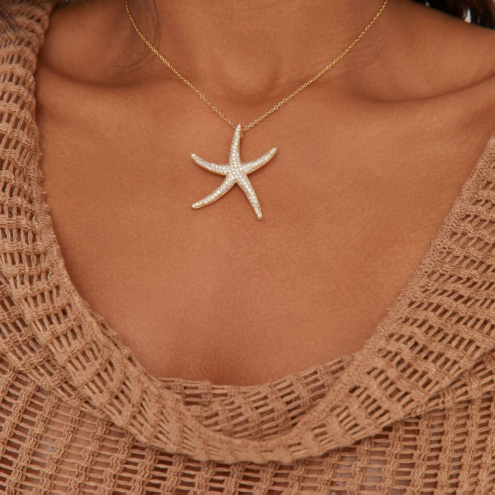 Diamante Starfish Detail Pendant Necklace In Gold | EGO (UK)