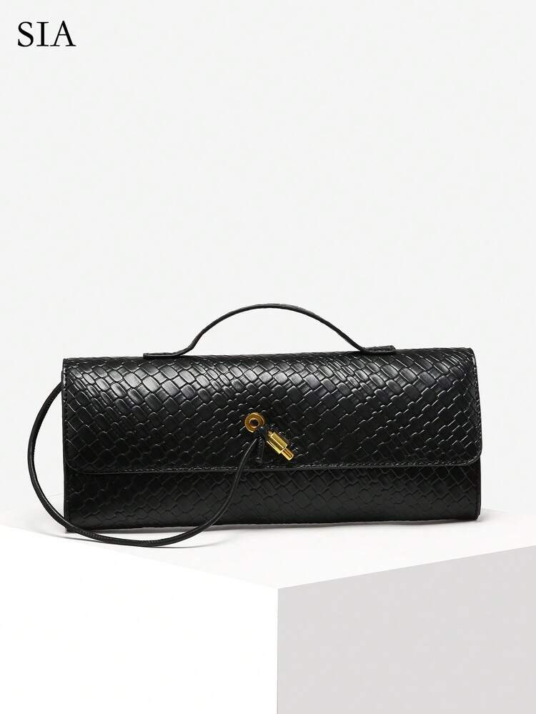 SIA Women Retro Minimalist Faux Woven Texture Angola Red Vintage Flap Lock Large Capacity Clutch Handbag Shoulder Bag, For Evening Party, Daily Match, Perfectly Matching With Prom Dresses For Women, Prom Accessories,Sequin Dress Women,Sparkly Dress,Elegant Dresses For Women, Elegant Prom Bag | SHEIN