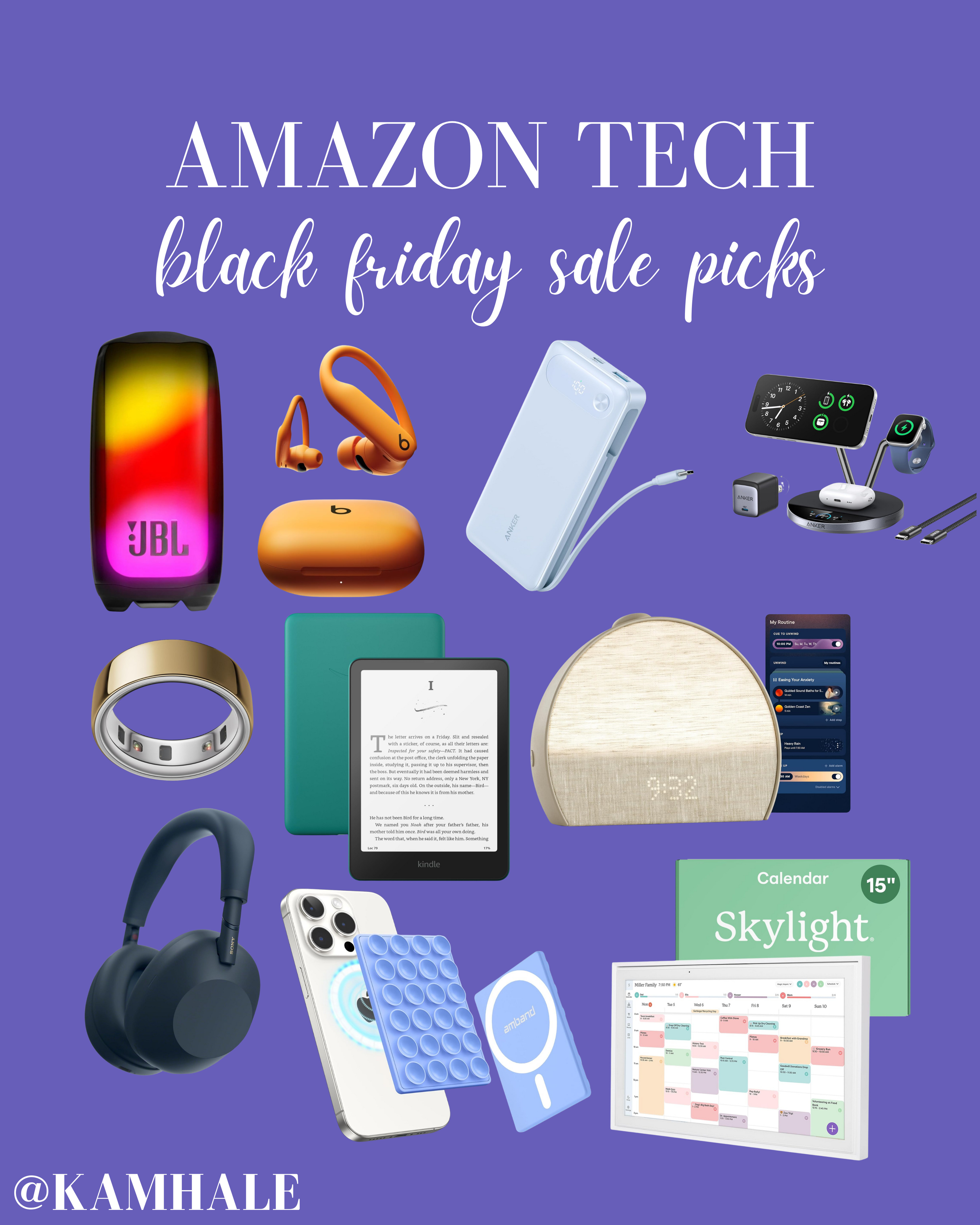 AMAZON TECH BLACK FRIDAY GIFTS FOR ALL ❤️

Amazon's Black Friday deals have begun! There are SO MANY amazing deals right now, and here are a few of my tech favorites! 

JBL Pulse 5 Light Up Bluetooth Speaker - I have had my JBL Pulse 4 for years, and it still works like brand new! The Pulse 5 is at its lowest price ever - jump on this deal!

Beats Powerbeats Pro 2 Wireless Noise Cancelling Workout Earbuds - Secure fit. Sweat & water resistant. AMAZING battery longevity. They even monitor heart rate AND have active noise cancelling! Not to mention, they come in the cutest colors 👀

Anker 20,000mAh Power Bank with Built-In USB-C Cable - ultra-fast charging with a built-in cord, this is a travel/road trip/hiking essential! At 36% off, it's hard to pass up this deal. 

Anker Prime MagSafe Charger Compatible 3-in-1 Charging Station - this all-in-one charging station powers up an iPhone, Apple Watch, and AirPods all at once while also looking super sleek on a nightstand or desk. Perfect gift for any Apple connoisseur! 

Oura Ring 4 Smart Ring - I’ve had my Oura Ring on 24/7 for the last two years, and honestly, I can’t imagine life without it anymore. Pairing it with Natural Cycles took everything to another level. Suddenly, my cycle, my sleep, my energy, even how stress shows up in my body all started making sense. This is my #1 must-have purchase and an absolute essential for your Christmas wish list or gift-giving idea. 

Kindle Paperwhite - My husband is a major reader and LOVES his Kindle! Here is his review: Great battery, a huge variety of books on Kindle Unlimited, very lightweight and portable, and reads like a physical book without harsh, unnatural backlighting. For the reader in your life or if 2026 is the year you're crushing reading goals, you need to snag this Kindle bargain. 

Hatch Restore 3 Sunrise Alarm Clock Sound Machine - the way that I literally cannot sleep without this clock is unbelievable. Lowest price EVER!

Honorable mentions: OctoBuddy (this one is MagSafe!), Skylight Digital Calender and Sony WH-1000XM5 headphones!  

 

#LTKGiftGuide #LTKHoliday #LTKSaleAlert