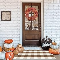 Buffalo Plaid Outdoor Rug Doormat Farmhouse Checkered Front Porch Rug Machine Washable Woven Cotton  | Amazon (US)
