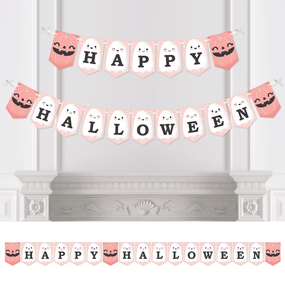 Big Dot of Happiness Pastel Halloween - Pink Pumpkin Party Bunting Banner - Party Decorations - H... | Target