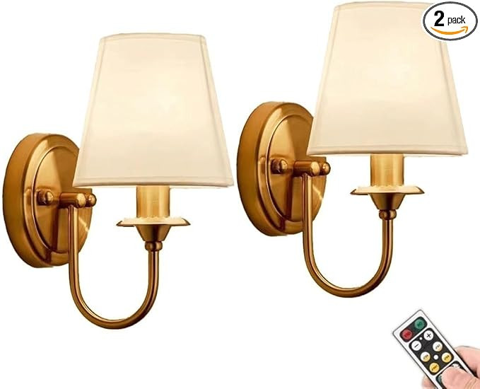 Gold Wall Sconces Battery Operated Wall Lights with Remote Set of 2, Indoor Rechargeable Wireless... | Amazon (US)