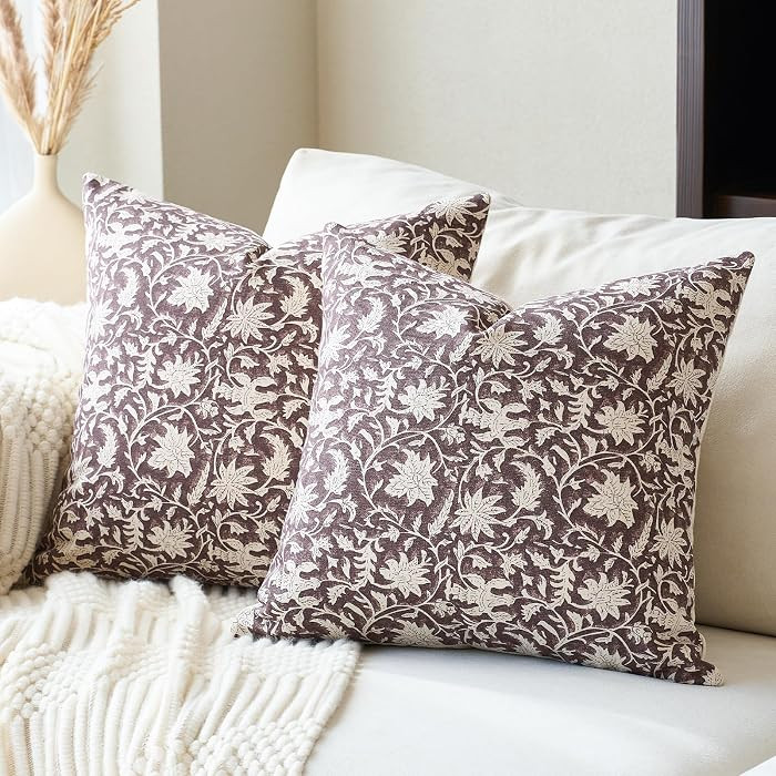 FIOUOVO Floral Throw Pillow Covers 18x18 Farmhouse Block Print Pillow Covers Decorative Pillow Co... | Amazon (US)