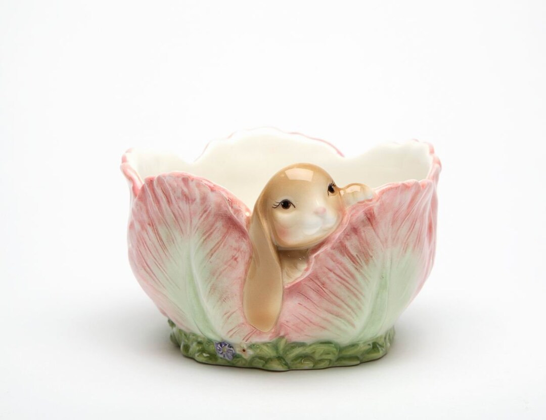 Springtime Bunnies: Easter Bunny Rabbit in Flower Candy Bowl | Etsy (US)