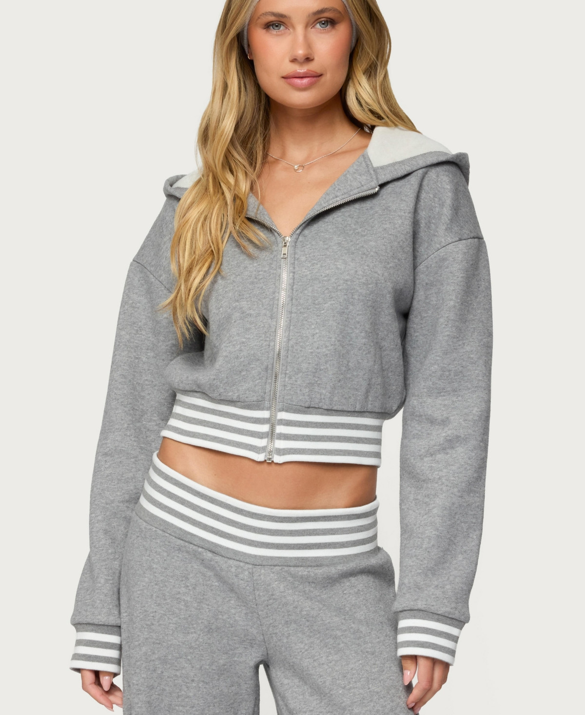 Edikted Women's Eloura Stripey Zip Up Hoodie - Gray-melange | Macy's