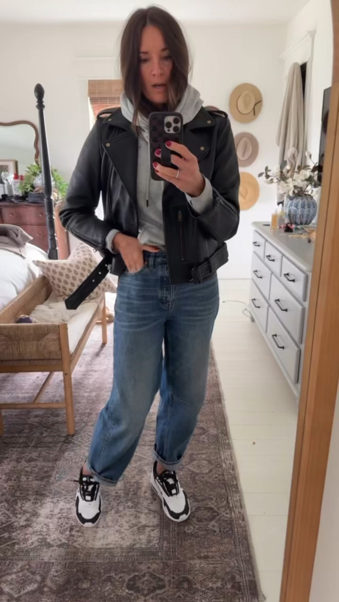 This leather jacket from Quince is 🔥🔥🔥
Sweater is old but I linked one of my favorite similar grey sweaters
Links below! 

#leatherjacketoutfit #leatherjacket #casualcomfy #casualootd #ootd 

#LTKItBag #LTKStyleTip #LTKBeauty