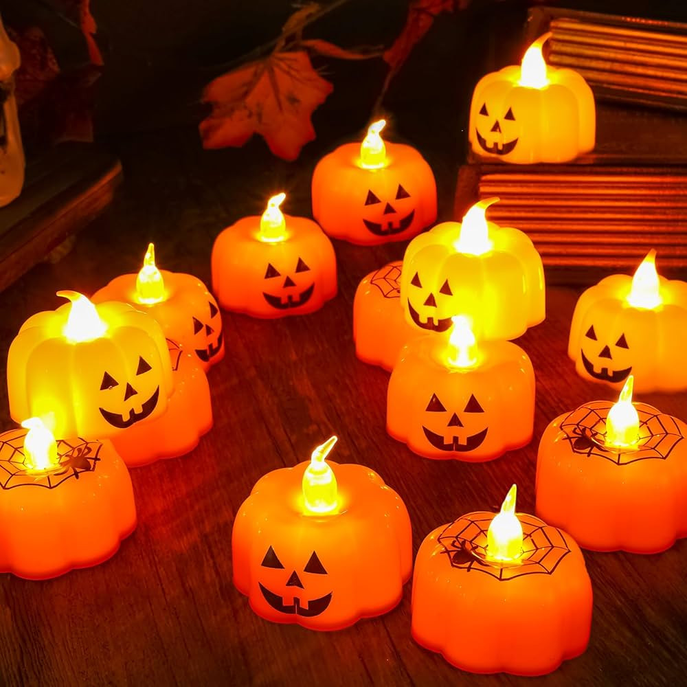 VIHOSE 12 Pcs Halloween Pumpkin Candles Decor Flameless Flickering Pumpkin Tea Lights Jack O Lant... | Amazon (US)