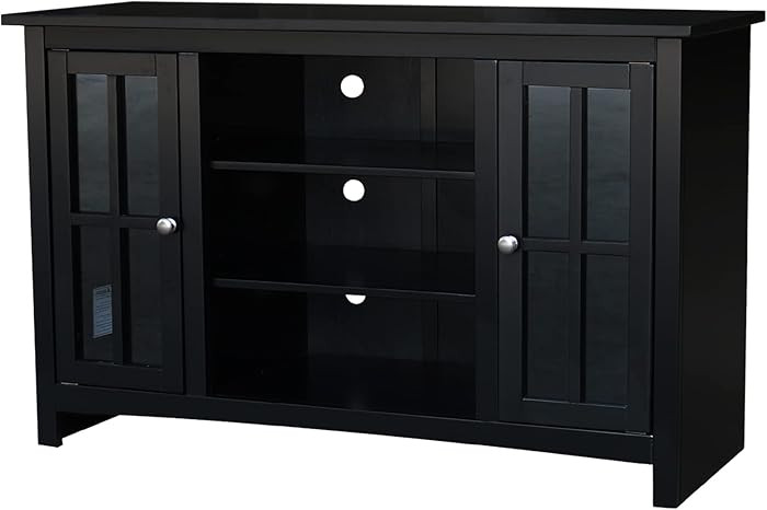 Solid Wood Entertainment/TV Stand with 2 Doors - 48", Black | Amazon (US)