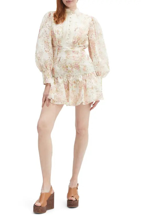 Bardot Remy Long Sleeve Floral Eyelet Minidress in Apricot Floral at Nordstrom, Size 2 | Nordstrom