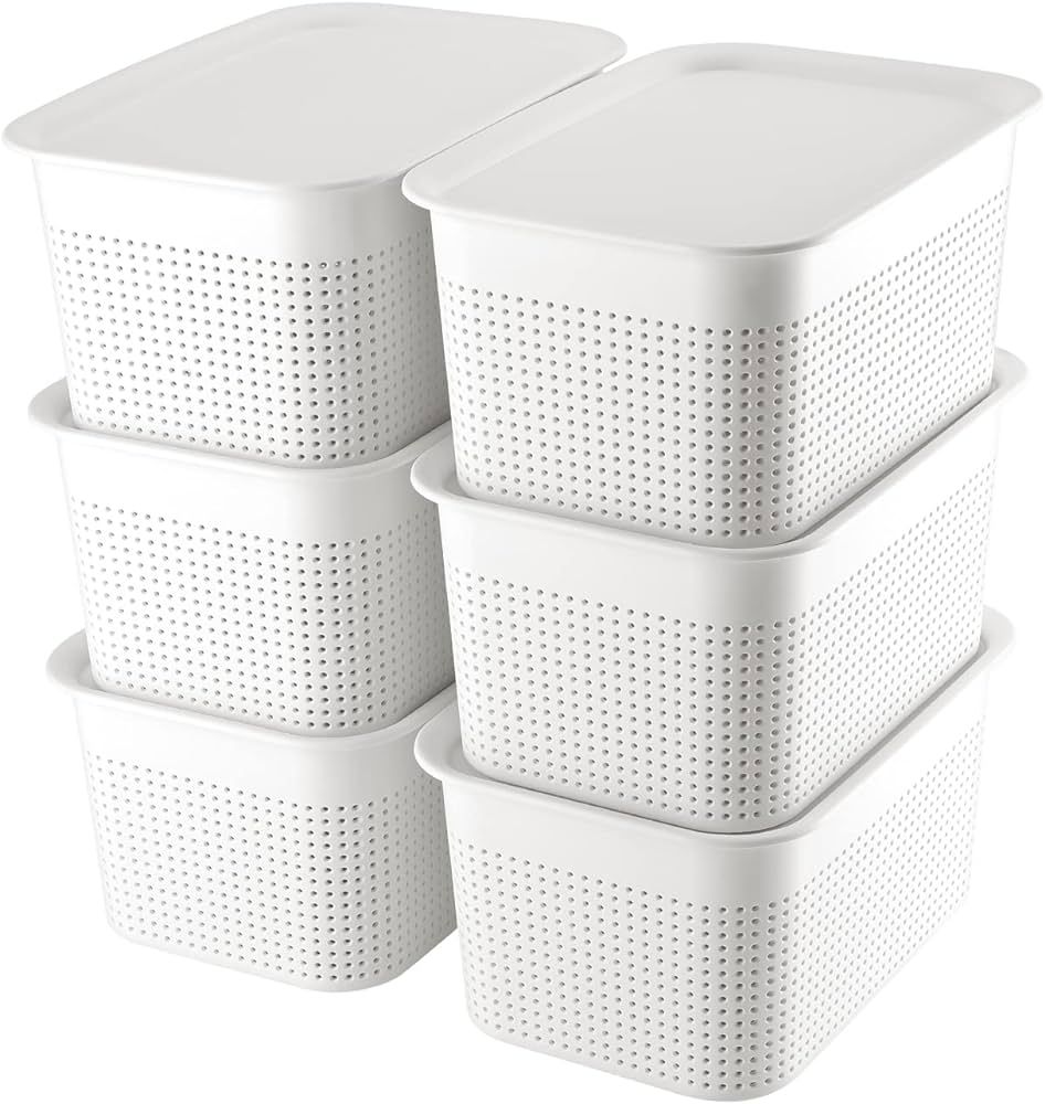 AREYZIN Plastic Storage Bins With Lid Set of 6 Baskets for Organizing Container Lidded Organizer ... | Amazon (US)