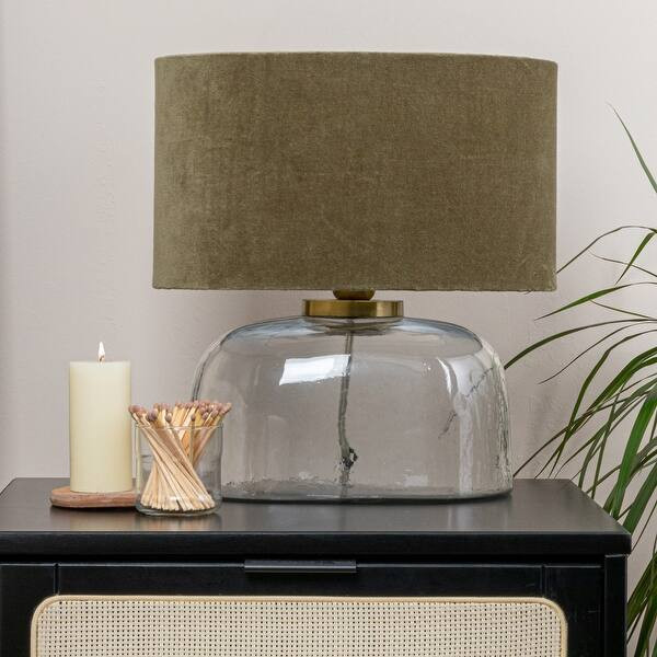 Table Lamp with Glass Base and Velvet Shade - 13.4"L x 10.2"W x 14.2"H - Bed Bath & Beyond - 3909... | Bed Bath & Beyond